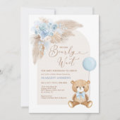 Invitation Baby shower Boho Teddy Bear Balloon Pampas Boy (Devant)