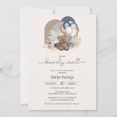 Invitation Baby shower Boho Teddy Bear & Blue White Ballons (Devant)