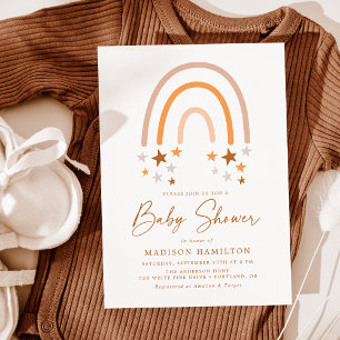 Invitation Baby shower Boho Terracotta Rainbow et Stars