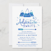 Invitation Baby shower Boho Tribal Blue "Adventure Await" (Devant)