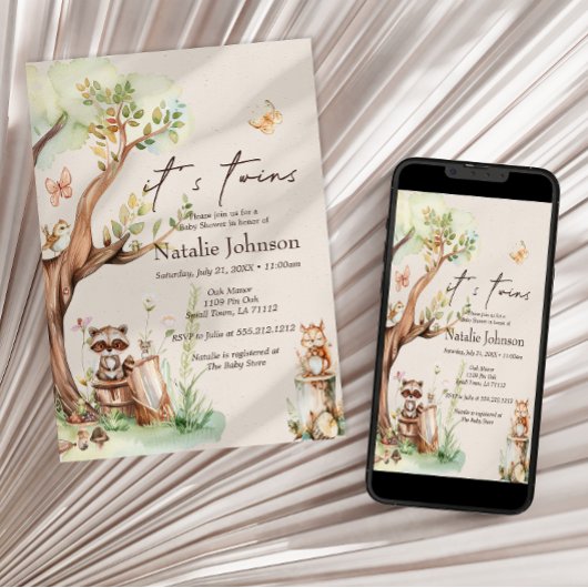 Invitation Baby shower Boho Twins