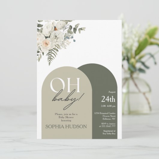 Invitation Baby shower Boho verdoyant (Debout devant)