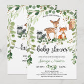 Invitation Baby shower boho verdoyant des animaux des bois (Devant / Derrière)