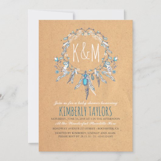 Invitation Baby shower Boho Vintage Dreamcather (Devant)