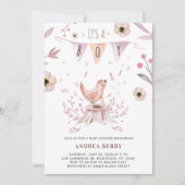 Invitation Baby shower Boho Woodland Forest Bird (Devant)
