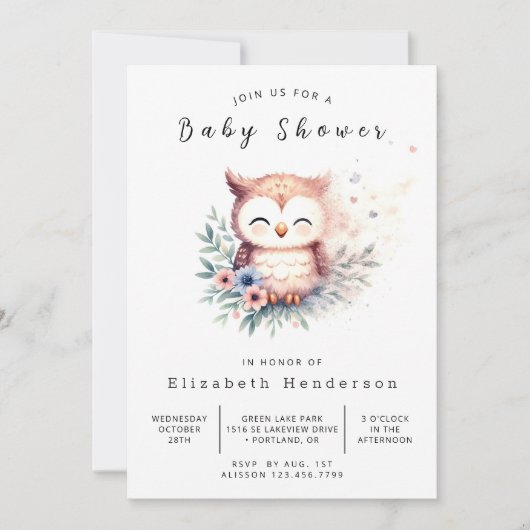 Invitation Baby shower Boho Woods Owl (Devant)