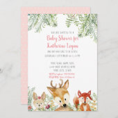 Invitation Baby shower Bois Animaux Boho Deer Fox Bunny (Devant / Derrière)