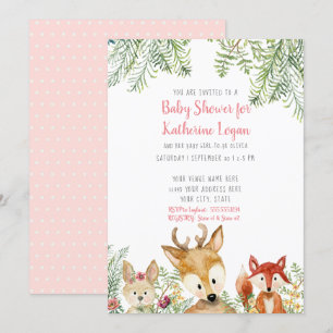 Invitation Baby shower Bois Animaux Boho Deer Fox Bunny