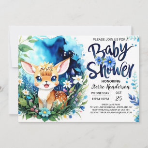 Invitation Baby shower Bois Bleu de Cerf de Bois