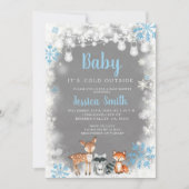 Invitation Baby shower Bois Bleu d'hiver (Devant)