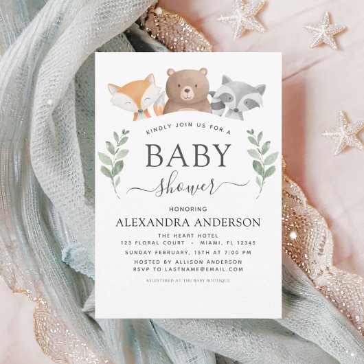 Invitation Baby shower Bois Eucalyptus Vert