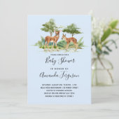 Invitation Baby shower bois forêt animaux cerf bleu (Debout devant)