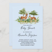 Invitation Baby shower bois forêt animaux cerf bleu (Devant / Derrière)