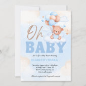 Invitation Baby shower bois ours mignon bleu (Devant)