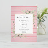 Invitation Baby Shower Bois Rustique Rose (Debout devant)