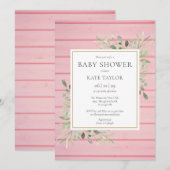 Invitation Baby Shower Bois Rustique Rose (Devant / Derrière)