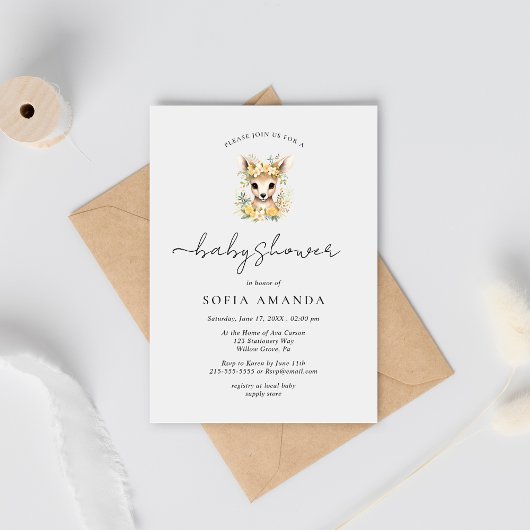 Invitation Baby shower boisé animal de cerfs mignons