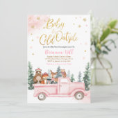Invitation Baby shower boisé d'hiver rose et or (Debout devant)