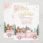 Invitation Baby shower boisé d'hiver rose et or (Devant / Derrière)