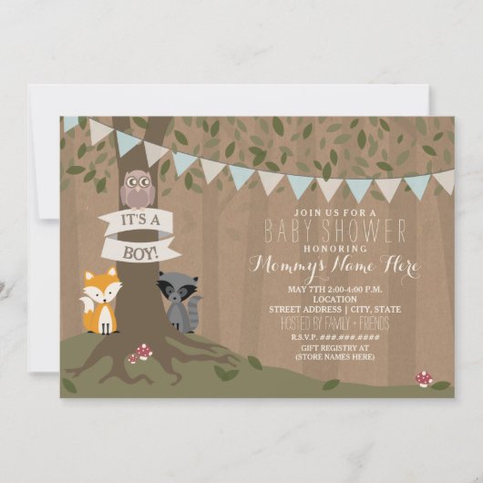 Invitation Baby shower boisé inspiré par Cardstock - Garçon (Devant)