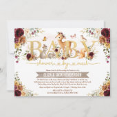 Invitation Baby shower Boisé Orange Bourgogne Brûlé Par Mail (Devant)