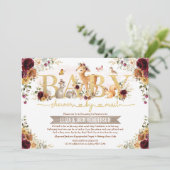 Invitation Baby shower Boisé Orange Bourgogne Brûlé Par Mail (Debout devant)