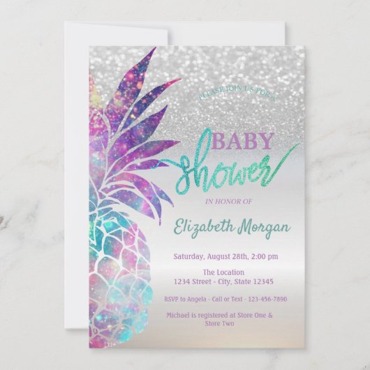 Invitation Baby shower Bokeh Parties scintillant en argent an (Devant)