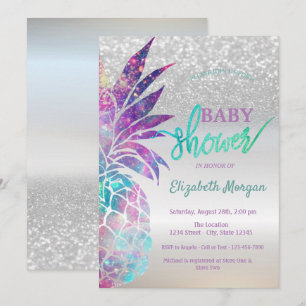 Invitation Baby shower Bokeh Parties scintillant en argent an