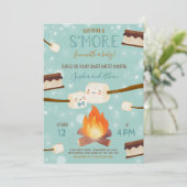 Invitation Baby shower Bonfire de garçon bleu S'more (Debout devant)