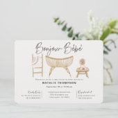 Invitation Baby shower Bonjour Bebe neutre pour le genre (Debout devant)