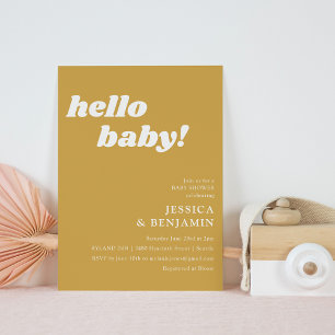 Invitation Baby shower Bonjour simple Dusty Jaune