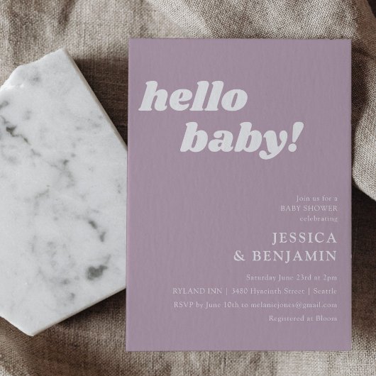 Invitation Baby shower Bonjour simple Dusty Lilac
