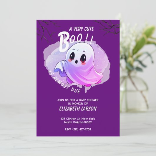 Invitation Baby shower Boo Halloween Deep Purple Theme Party (Debout devant)