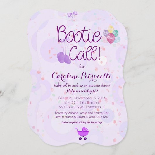 Invitation baby shower "bootie call" (Devant / Derrière)