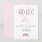 INVITATION BABY SHOWER, BOOTIES ROSES, FLORAL ROSE (Devant / Derrière)