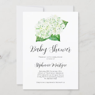 Invitation Baby shower botanique blanc Hydrangea Watercolor