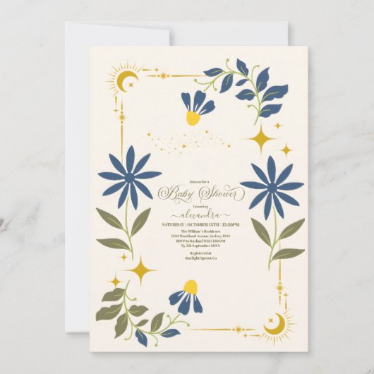 Invitation Baby shower botanique bleu céleste de la Marine vi (Devant)