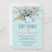 Invitation Baby shower botanique bleu pastel rustique (Devant)