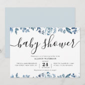 Invitation baby shower botanique bleu poussiéreux (Devant / Derrière)