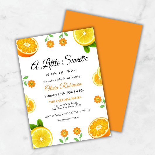 Invitation Baby shower botanique citron orange agrumes