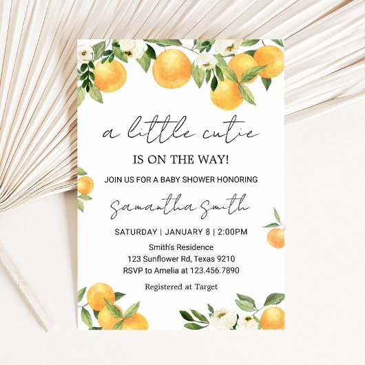 Invitation Baby shower Botanique Citrus Orange Little Cutie