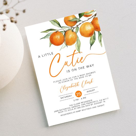 Invitation Baby shower Botanique Citrus Orange Little Cutie