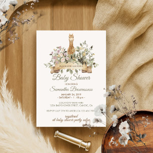 Invitation Baby shower Botanique Cute Alpaca