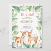 Invitation Baby shower botanique de cerfs de bois (Devant)