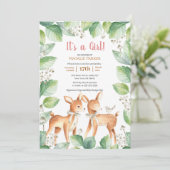 Invitation Baby shower botanique de cerfs de bois (Debout devant)