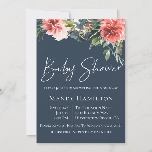 Invitation Baby shower botanique de corail de la Marine Invit (Devant)