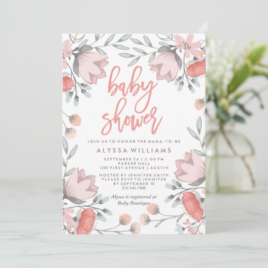 Invitation Baby shower botanique de fleurs de Boho (Debout devant)
