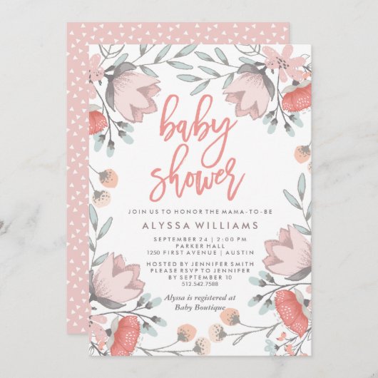 Invitation Baby shower botanique de fleurs de Boho (Devant / Derrière)