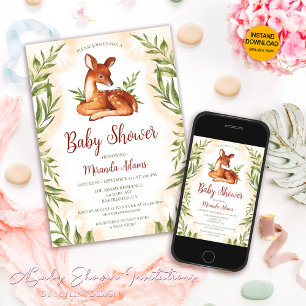 Invitation Baby shower botanique de Little Fawn