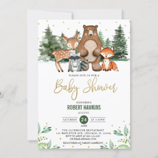 Invitation Baby shower botanique des animaux de la forêt bota